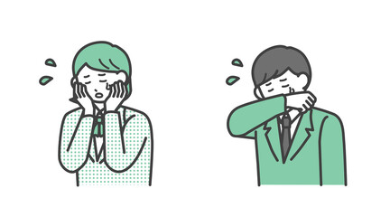 手を顔に当てて泣いている学生のイラスト素材セット