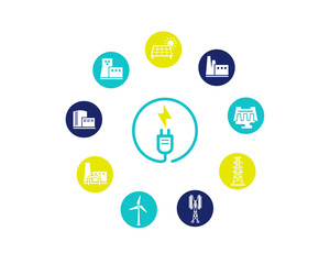 環境アイコンセット　発電所セット　電気　エネルギー　SDGs