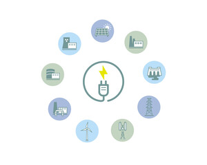 環境アイコンセット　発電所セット　電気　エネルギー　SDGs
