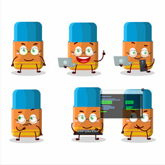 Orange eraser Programmer cute cartoon character with