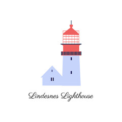 Norway travel cartoon vector norwegian landmark, Lighthouse isolated on white, travel nordic becon, Scandinavian decorative sign flat tower, urban landscape for design european building