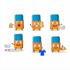 A Rich orange eraser mascot design style going shopping