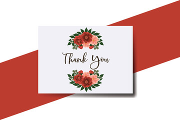 Thank you card Greeting Card Red Peony with Pink Camellia Flower Design Template