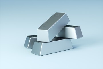 silver bars, 3D rendering isolated on white background