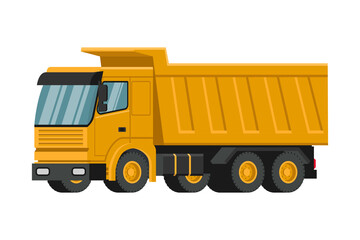 Yellow dump truck 3d heavy machinery on white background