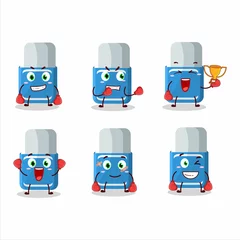 Fotobehang A sporty blue eraser boxing athlete cartoon mascot design © kongvector