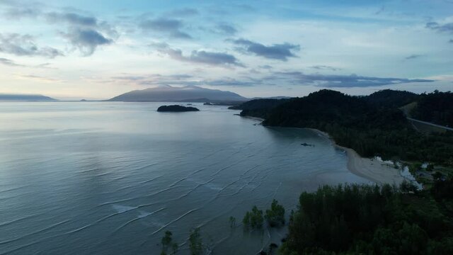 The Telok Teluk Melano Coastline and Serabang Beach at the most southern tip of the Tanjung Datu part of Sarawak and Borneo Island