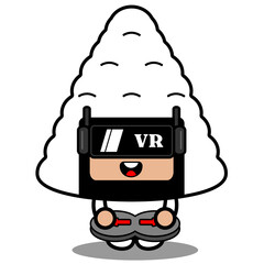 vector cartoon character cute onigiri food mascot costume playing virtual reality game