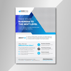Blue Color Clean Corporate Business Flyer Leaflet Template Creative Unique Design Layout for Office, Company, Event, Marketing, and Multipurpose Use