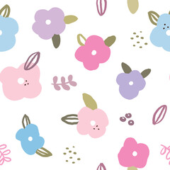 Pattern with Flower and Leaf Art Design on White Background