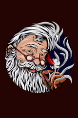 Santa claus with cigarette vector illustration