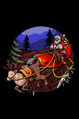Santa claus with reindeer carriage vector illustration