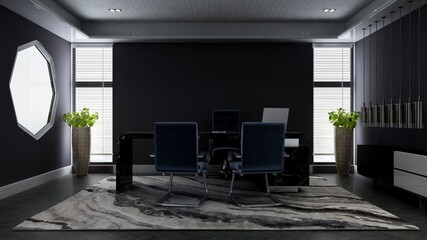 modern business office manager room with 3d design interior for company wall logo mockup
