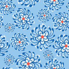 Fototapeta na wymiar Baby blue with blue flowers and blue stamens seamless pattern background design.
