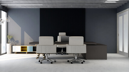 modern business office manager room with 3d design interior for company wall logo mockup