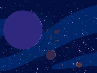 Vast, cold space. Cartoon style distant galaxies digital art. Interstellar Nebulae. Interplanetary space. Mysterious universe. Deep cosmos. Science fiction background with planets and moons. © Jakub