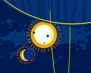 Vast, cold space. Cartoon style distant galaxies digital art. Interstellar Nebulae. Interplanetary space. Mysterious universe. Deep cosmos. Science fiction background with planets and moons. © Jakub