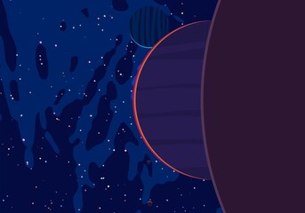 Vast, cold space. Cartoon style distant galaxies digital art. Interstellar Nebulae. Interplanetary space. Mysterious universe. Deep cosmos. Science fiction background with planets and moons. © Jakub