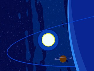 Vast, cold space. Cartoon style distant galaxies digital art. Interstellar Nebulae. Interplanetary space. Mysterious universe. Deep cosmos. Science fiction background with planets and moons. © Jakub