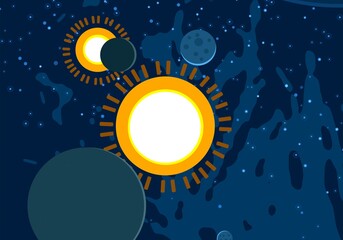 Vast, cold space. Cartoon style distant galaxies digital art. Interstellar Nebulae. Interplanetary space. Mysterious universe. Deep cosmos. Science fiction background with planets and moons. © Jakub