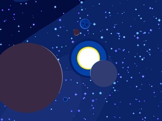 Vast, cold space. Cartoon style distant galaxies digital art. Interstellar Nebulae. Interplanetary space. Mysterious universe. Deep cosmos. Science fiction background with planets and moons.