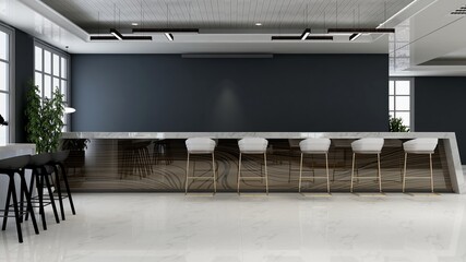 cafe bar or coffee shop with the blank wall for logo mockup