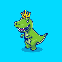 Cute Dino King Cartoon Vector Icon Illustration. Animal Icon Concept Isolated Premium Vector. Flat Cartoon Style