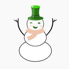 Snowman with hat, illustration, vector on a white background.