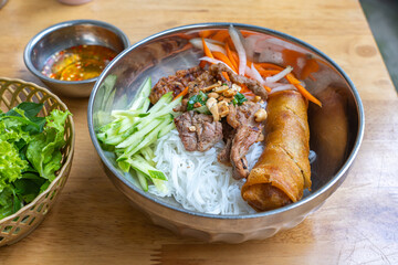 Famous Vietnamese cuisine - grilled pork and rice noodles