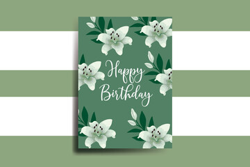 Greeting card birthday card Digital watercolor hand drawn Lily Flower Design Template