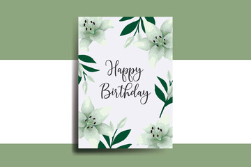 Greeting card birthday card Digital watercolor hand drawn Lily Flower Design Template