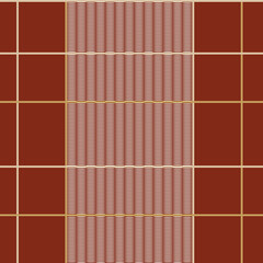 Check plaid, striped background in dark red, yellow and white. Fashion seamless pattern