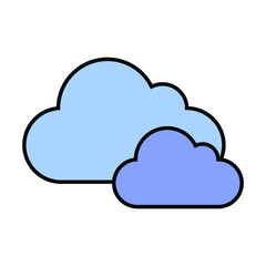 Two blue clouds icon. Simple design. Cartoon art. Outline symbol. Weather forecast. Vector illustration. Stock image. EPS 10.