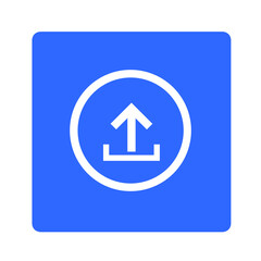 Upload Icon. Design vector sign symbol. Flat design style. Vector icon isolated on blue background
