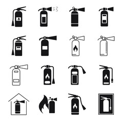 Fire extinguisher icons set. Fire extinguisher pack symbol vector elements for infographic web