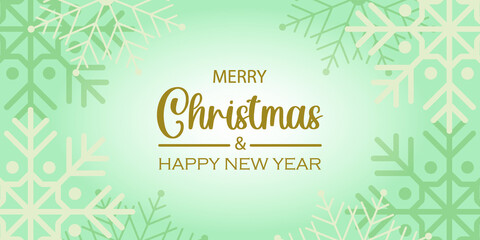 Happy New Year and Merry Christmas. Blue light holiday card with cute snowflakes. Trendy greeting banner. Vector.