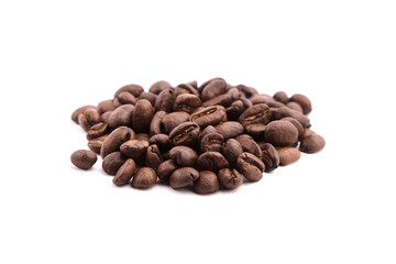 Roasted coffee beans isolated on white