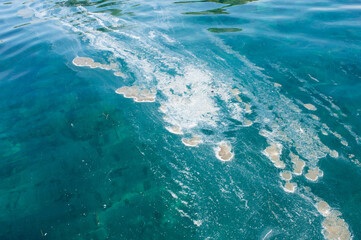 Water pollution concept, discharging untreated sewage in the clean sea water, Adriatic sea