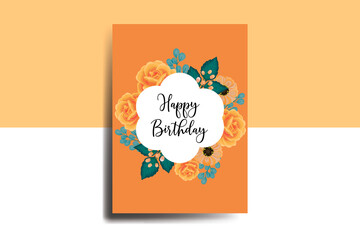 Greeting card birthday card Digital watercolor hand drawn Orange Zinnia With Rose Flower Design Template