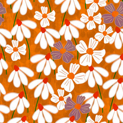 Abstract Petal Flowers Hand Drawn Design Cute Look Seamless Pattern Trendy Fashion Colors Textured Background