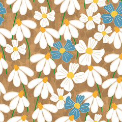 Abstract Petal Flowers Hand Drawn Design Cute Look Seamless Pattern Trendy Fashion Colors Textured Background