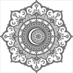 Circular in the form of a mandala, mehndi, tattoos, jewelry. Decorative ornament in the ethnic oriental style. Coloring book pages.