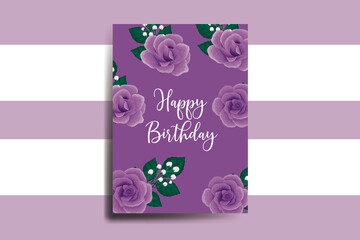 Greeting card birthday card Digital watercolor hand drawn Purple Rose Flower Design Template