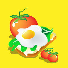 Sandwich with egg, sauce, lettuce and tomatoes on a bright background