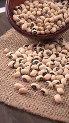 Uncooked black eyed peas. Health food concept.