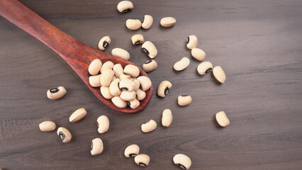 Uncooked black eyed peas. Health food concept.