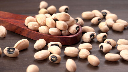 Uncooked black eyed peas. Health food concept.