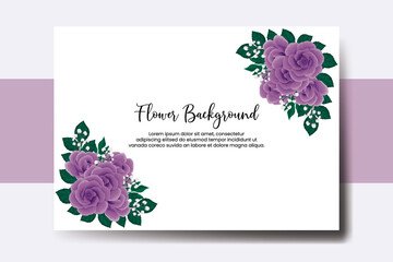 Wedding banner flower background, Digital watercolor hand drawn Purple Rose Flower design Template