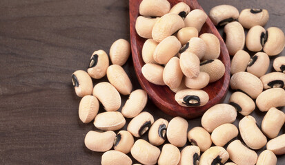 Uncooked black eyed peas. Health food concept.