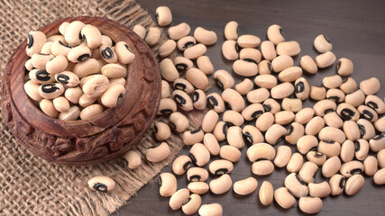 Uncooked black eyed peas. Health food concept.